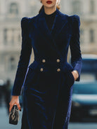 Aurora | Double-Breasted Long Coat in Midnight Blue Velvet - Lumina Vancouver - Lumina Vancouver