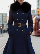 Elena | Double-Breasted Belted Midi Coat with Faux Fur Collar - Lumina Vancouver - Lumina Vancouver