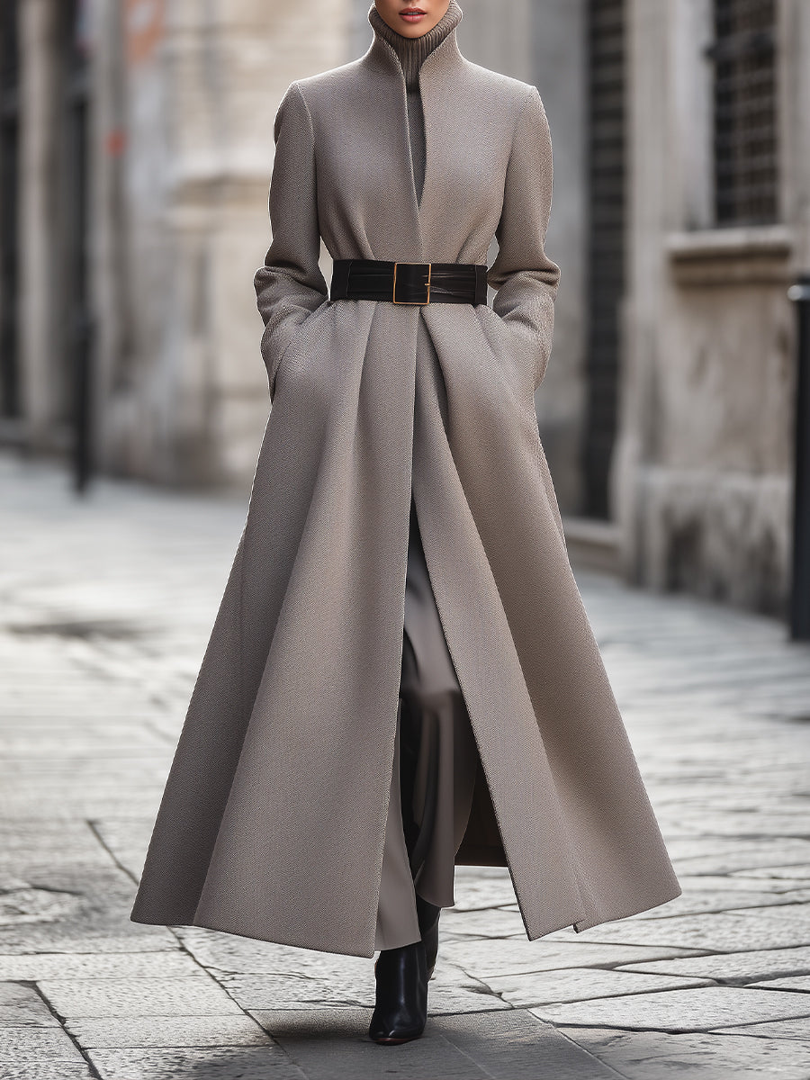 Elena | High-Collar Longline Coat with Belt - Lumina Vancouver - Lumina Vancouver
