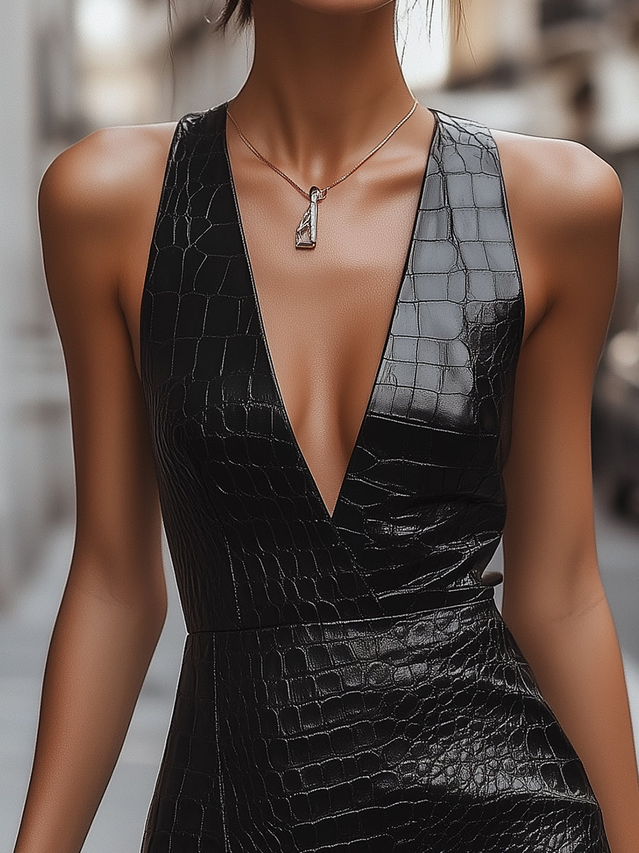 Valentina | Croc-Embossed Mini Dress - Lumina Vancouver - Lumina Vancouver