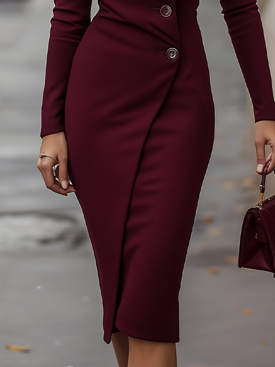 Isla | Burgundy Wrap Style Midi Dress - Lumina Vancouver - Lumina Vancouver