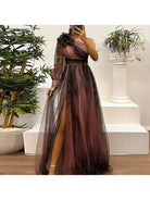 Judith - Trendy One Shoulder Mesh Print Maxi Dress