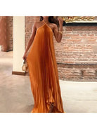 Kyla - Chic Pleated Halter Neck Maxi Dress