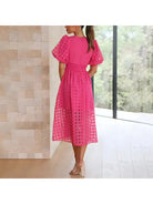 Cindy - Classic Patterned Puff Sleeve Midi Dress