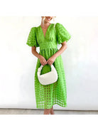 Cindy - Classic Patterned Puff Sleeve Midi Dress