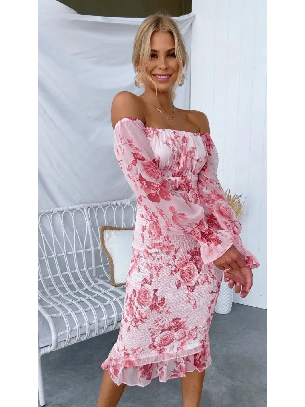 Dahlia - Stunning Off Shoulder Midi Dress