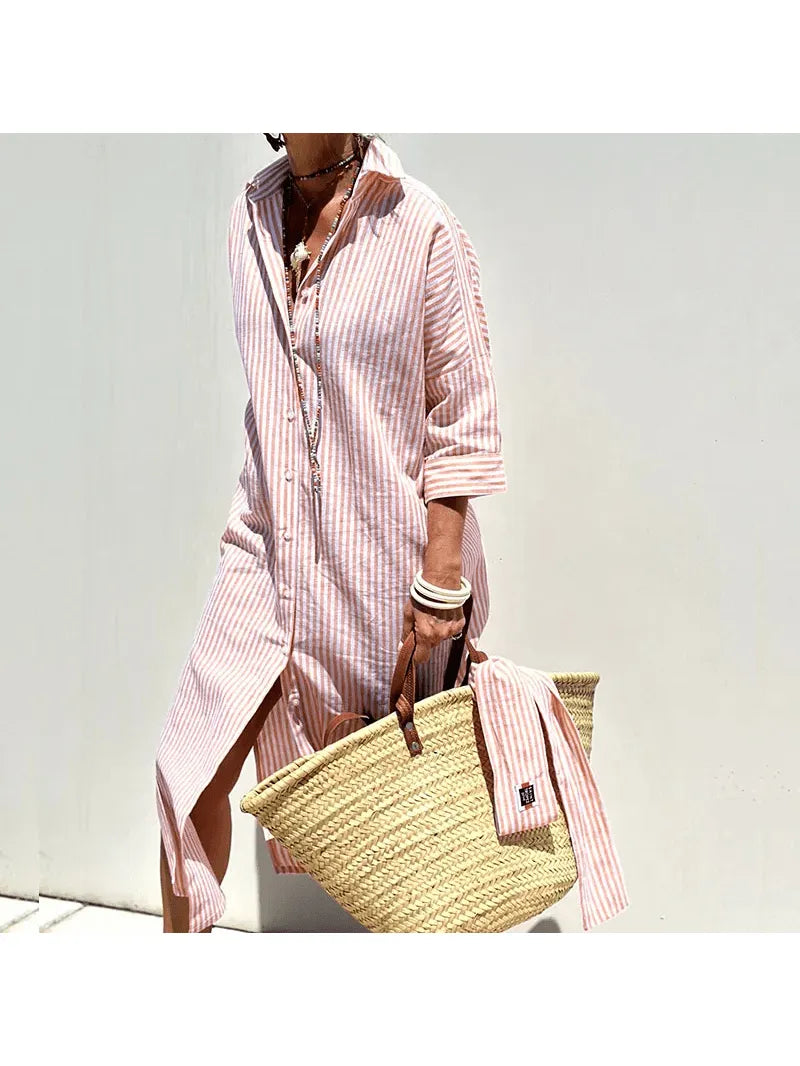 GRACE™ - Elegant Striped Shirt Dress