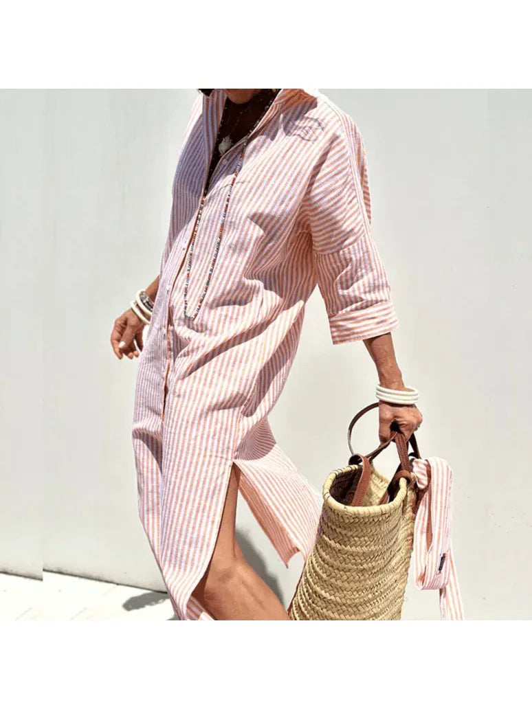 GRACE™ - Elegant Striped Shirt Dress
