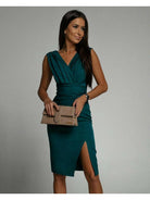 Nadinee™ - V-Neck Dress With Slit