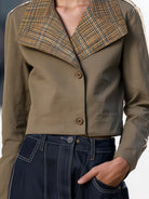 Elena | Cropped Jacket with Oversized Plaid Collar - Lumina Vancouver - Lumina Vancouver