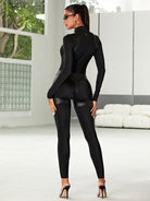 Faux Leather Zipper Stand Collar Jumpsuit