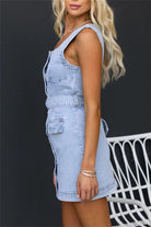 Women's Denim Dress - Sleeveless Button-Down - Belted Waist - Casual Slim Fit by Lumina Vancouver