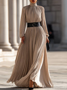 Isabelle | Pleated High-Neck Maxi Dress - Lumina Vancouver - Lumina Vancouver