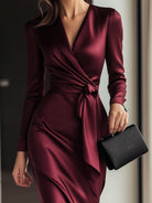 Isabelle | Burgundy Satin Wrap Dress - Lumina Vancouver - Lumina Vancouver