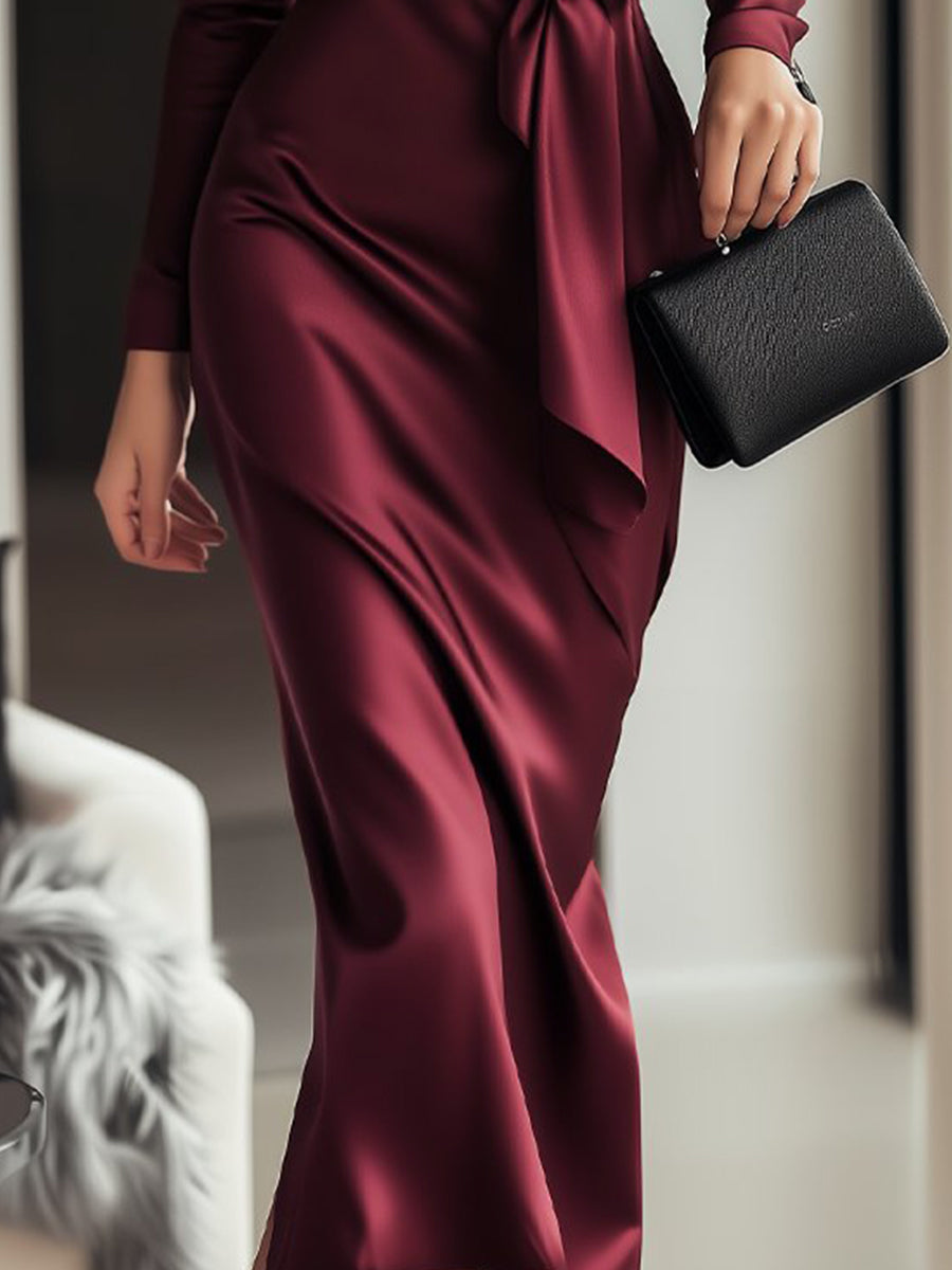 Isabelle | Burgundy Satin Wrap Dress - Lumina Vancouver - Lumina Vancouver