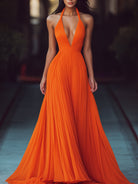 Isla | V Neck Halter Pleat Maxi Dress - Lumina Vancouver - Lumina Vancouver