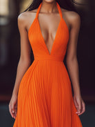 Isla | V Neck Halter Pleat Maxi Dress - Lumina Vancouver - Lumina Vancouver
