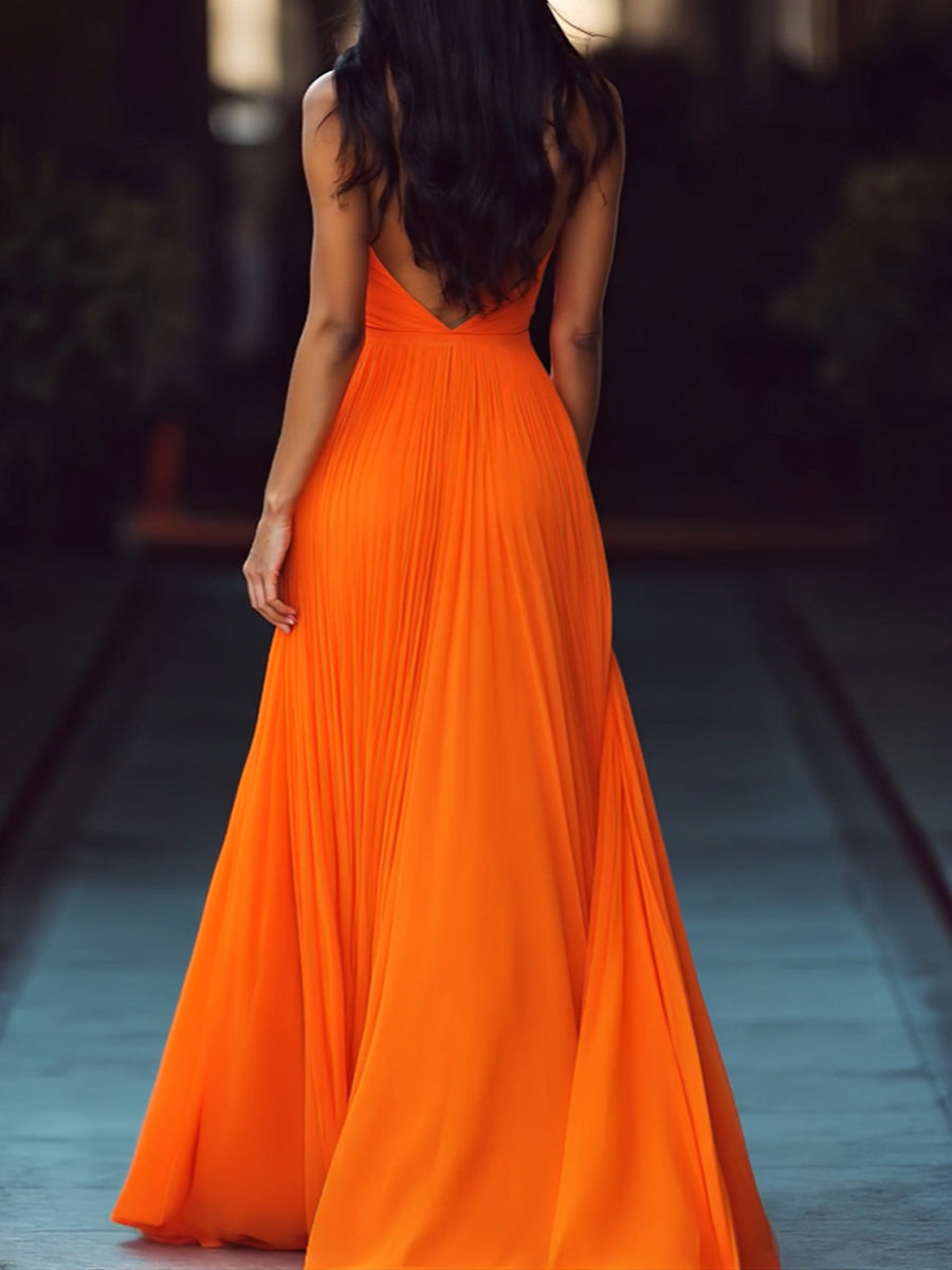 Isla | V Neck Halter Pleat Maxi Dress - Lumina Vancouver - Lumina Vancouver