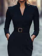 Zara | Belted Sheath Dress Mandarin Collar - Lumina Vancouver - Lumina Vancouver