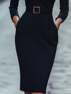 Zara | Belted Sheath Dress Mandarin Collar - Lumina Vancouver - Lumina Vancouver