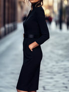 Zara | Belted Sheath Dress Mandarin Collar - Lumina Vancouver - Lumina Vancouver