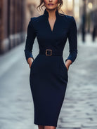 Zara | Belted Sheath Dress Mandarin Collar - Lumina Vancouver - Lumina Vancouver