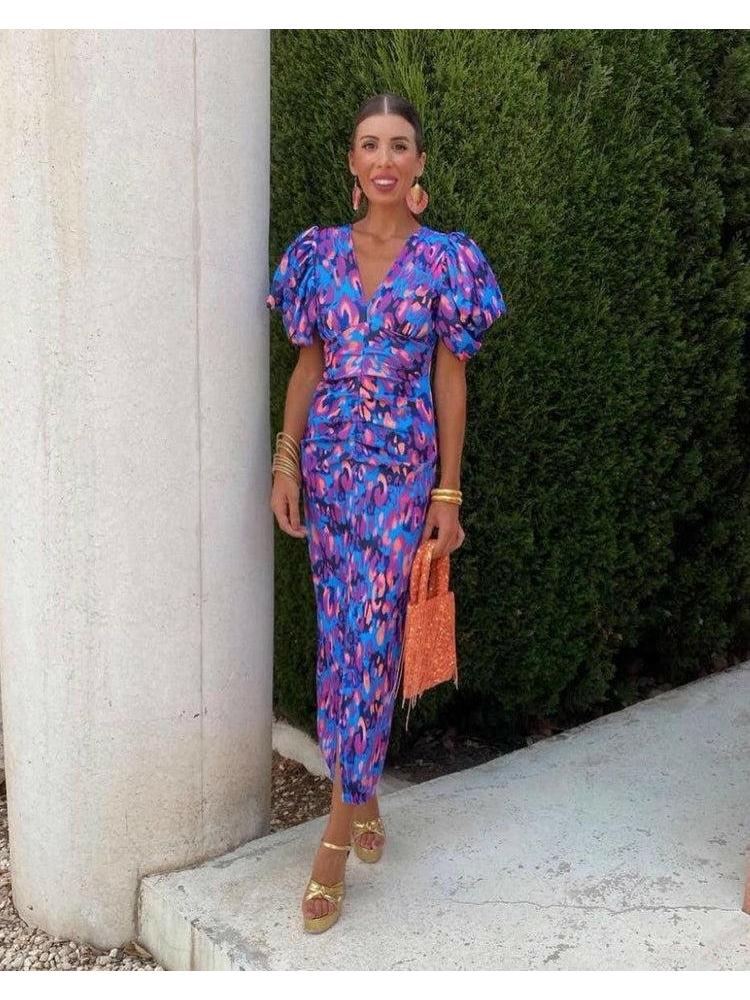 Loren - Vibrant Puff Sleeve Dress