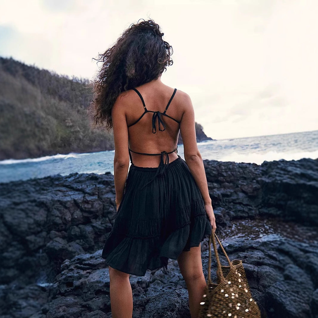 Women’s Mini Dress – Smocked Bust – Spaghetti Straps – Tiered Ruffle Hem – Flowy Fit by Lumina Vancouver