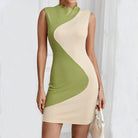 Women’s Bodycon Dress – Ribbed Knit – Sleeveless Mini – High Neck Colorblock by Lumina Vancouver