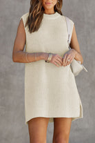 Women's Knitted Sweater Dress - Sleeveless Ribbed Design - High Neck Relaxed Fit by Lumina Vancouver