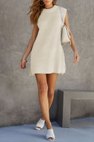 Women's Knitted Sweater Dress - Sleeveless Ribbed Design - High Neck Relaxed Fit by Lumina Vancouver