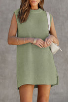Women's Knitted Sweater Dress - Sleeveless Ribbed Design - High Neck Relaxed Fit by Lumina Vancouver