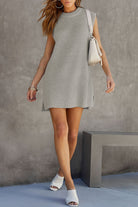 Women's Knitted Sweater Dress - Sleeveless Ribbed Design - High Neck Relaxed Fit by Lumina Vancouver