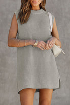 Women's Knitted Sweater Dress - Sleeveless Ribbed Design - High Neck Relaxed Fit by Lumina Vancouver