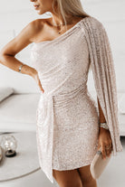 Women’s One-Shoulder Mini Dress - Sequin Embellished - Draped Waist - Bodycon Fit by Lumina Vancouver