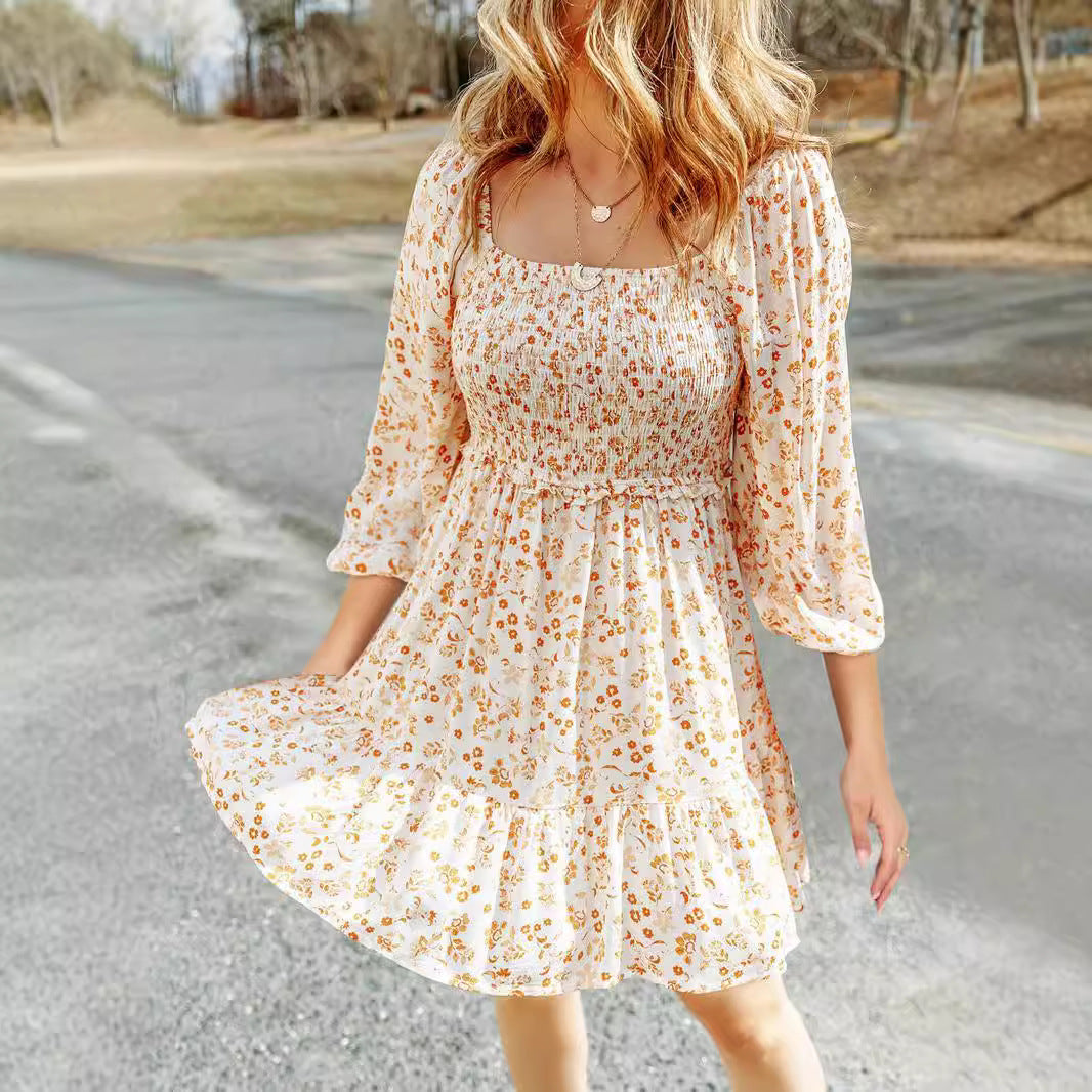 Women’s A-Line Dress – Cotton Blend – Short Sleeve – Smocked Bodice – Tiered Skirt – Pockets by Lumina Vancouver