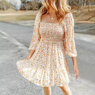 Women’s A-Line Dress – Cotton Blend – Short Sleeve – Smocked Bodice – Tiered Skirt – Pockets by Lumina Vancouver