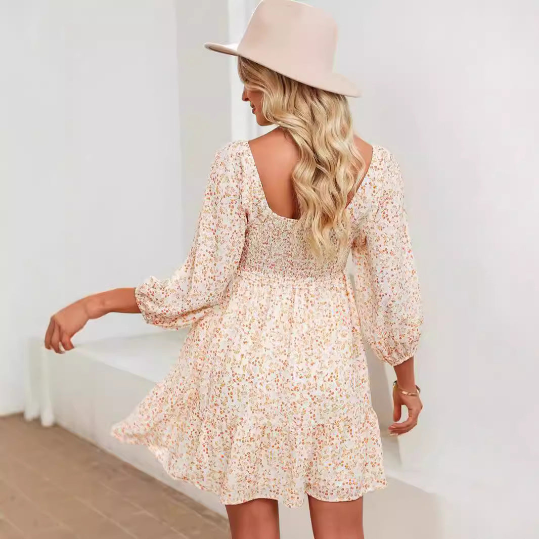 Women’s A-Line Dress – Cotton Blend – Short Sleeve – Smocked Bodice – Tiered Skirt – Pockets by Lumina Vancouver