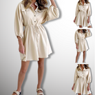 Women's Shirtdress - Button-Down Collared - Long Balloon Sleeves - Elastic Waist Mini Dress by Lumina Vancouver