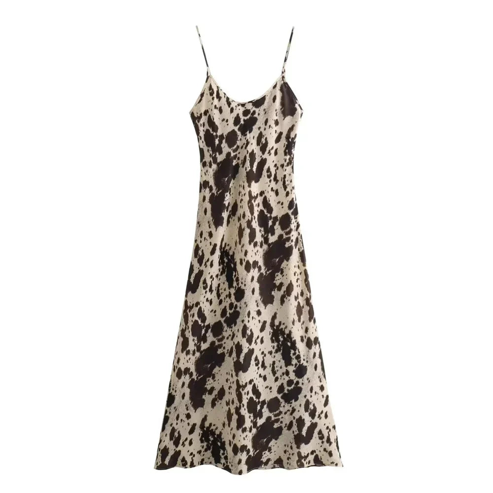 Women's Slip Dress - Silky Satin Feel - V-Neck Spaghetti Straps - Animal Print by Lumina Vancouver