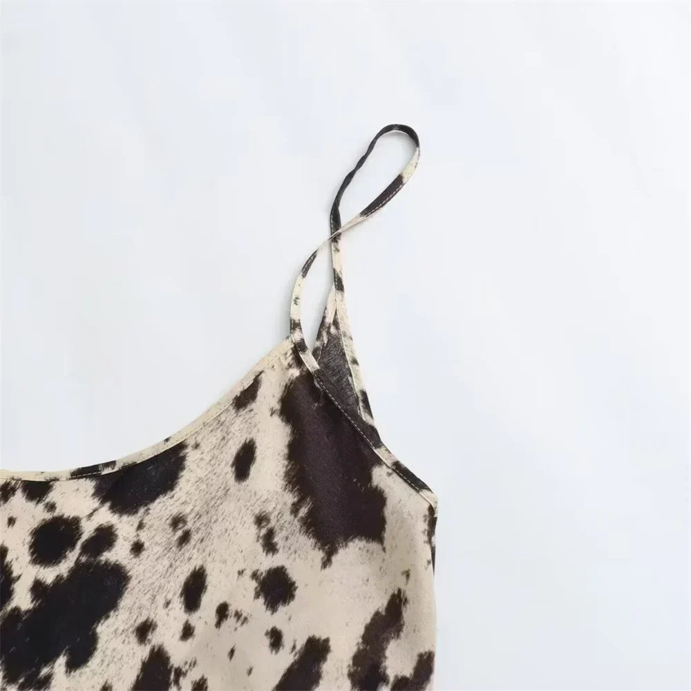 Women's Slip Dress - Silky Satin Feel - V-Neck Spaghetti Straps - Animal Print by Lumina Vancouver