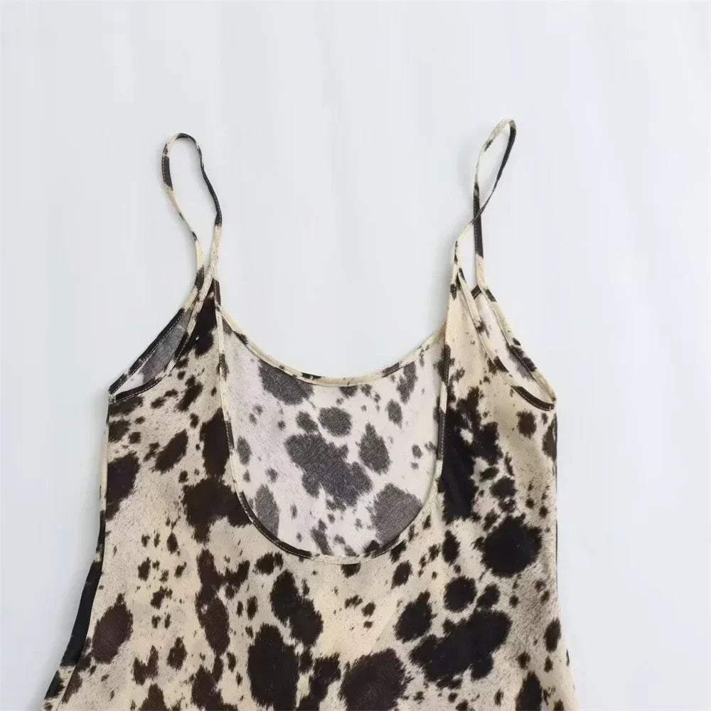 Women's Slip Dress - Silky Satin Feel - V-Neck Spaghetti Straps - Animal Print by Lumina Vancouver