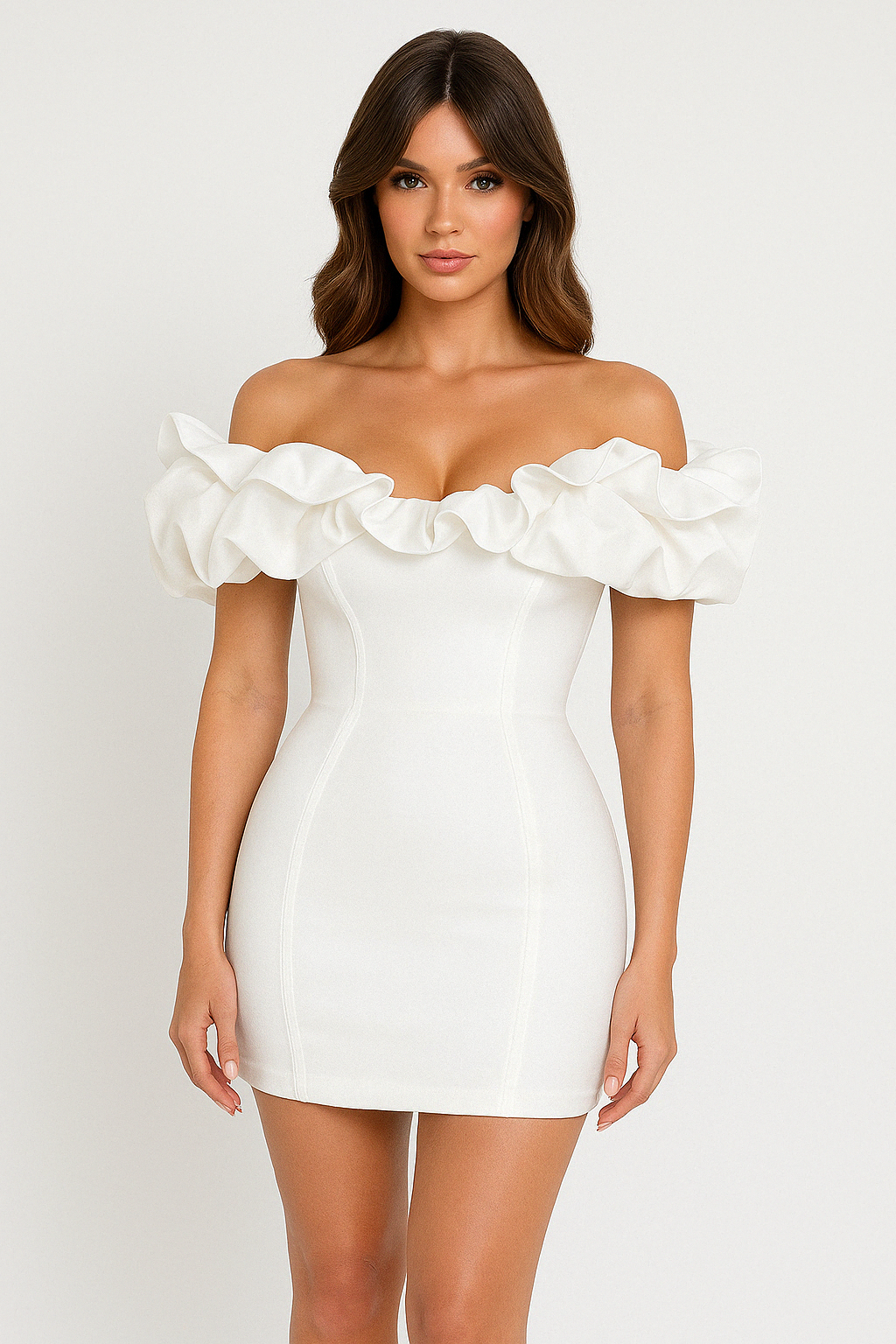 Women’s Mini Dress – Off Shoulder – Ruffled Neckline – Bodycon Slim Fit Party Wear by Lumina Vancouver