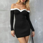 Women’s Bodycon Dress – Off-Shoulder V-Neck – Long Sleeve Stretch Mini Party Wear by Lumina Vancouver