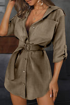Women's Shirt Dress - Button Down - Waist Belt - 3/4 Sleeve - Relaxed Fit by Lumina Vancouver