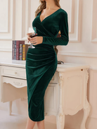 Women's Velvet Wrap Dress - V-Neck - Long Sleeve - Knee-Length Elegant Formal Wear by Lumina Vancouver