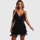 Women's Mini Dress - Fringed Detailing - V-Neck - Spaghetti Straps - Party Wear by Lumina Vancouver