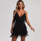 Women's Mini Dress - Fringed Detailing - V-Neck - Spaghetti Straps - Party Wear by Lumina Vancouver