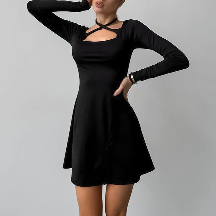 Women’s A-Line Dress – Slim Fit – Square Neck – Crisscross Strap – Long Sleeve by Lumina Vancouver