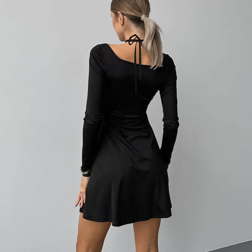 Women’s A-Line Dress – Slim Fit – Square Neck – Crisscross Strap – Long Sleeve by Lumina Vancouver
